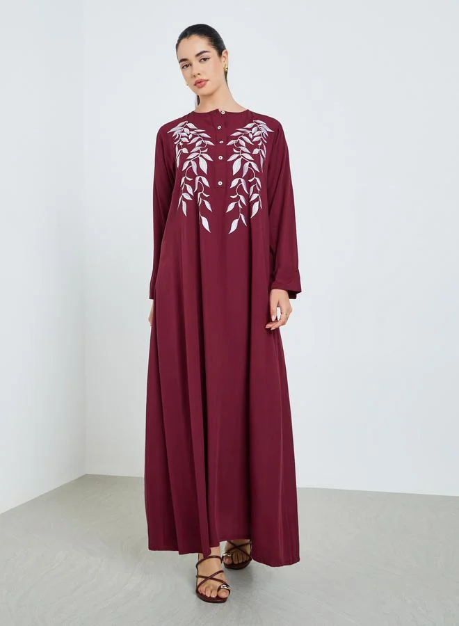 Amirah Women Maroon Embroidered A-Line Jalabiya